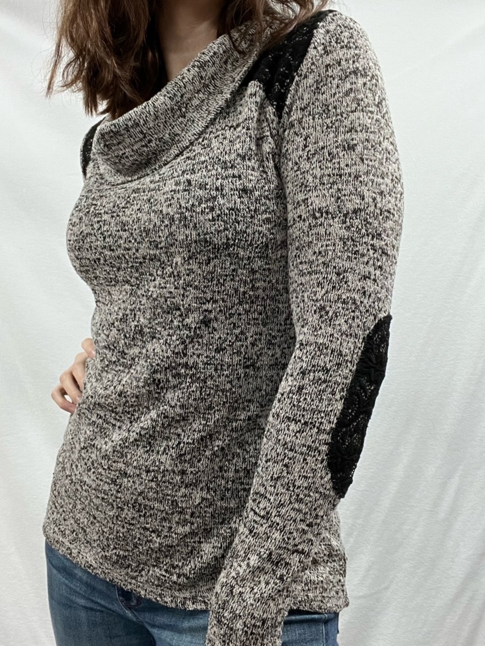 Maurices Black & Gray Marled Cowl Neck Sweater